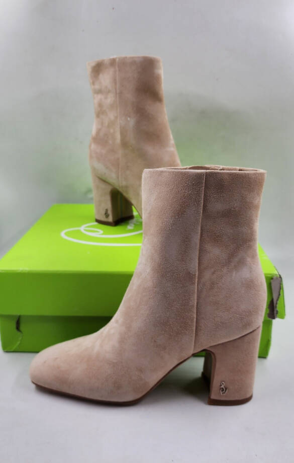 Sam Edelman Square Toe Suede Boots Women's 6 Warm Oat Side Zip Closure