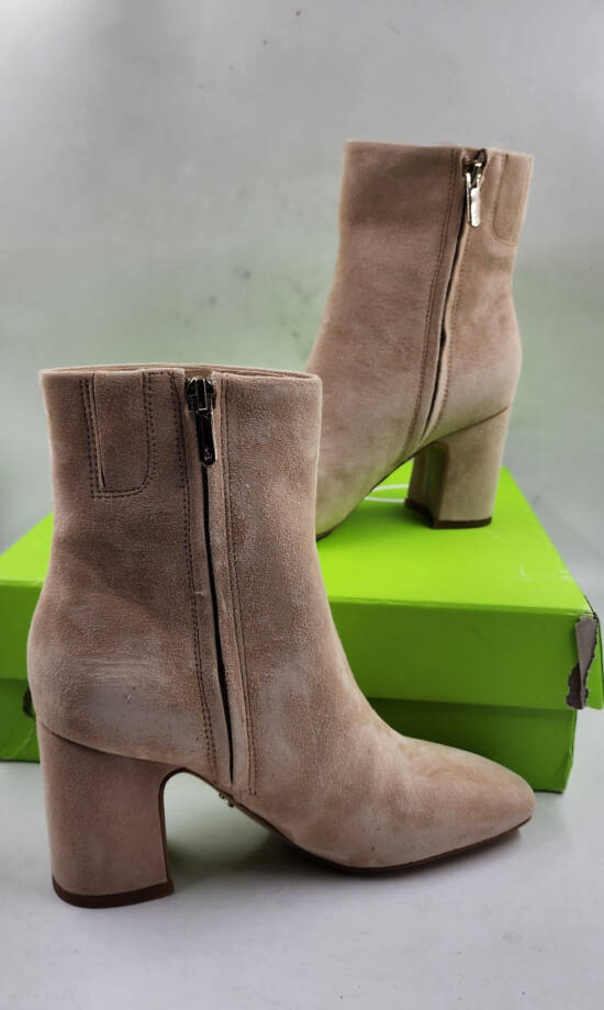 Sam Edelman Square Toe Suede Boots Women's 6 Warm Oat Side Zip Closure