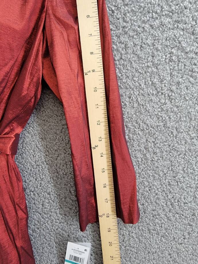 Alex Evenings Belted Portrait-Collar Taffeta Dress Women's 16 Wine 3/4 Sleeve