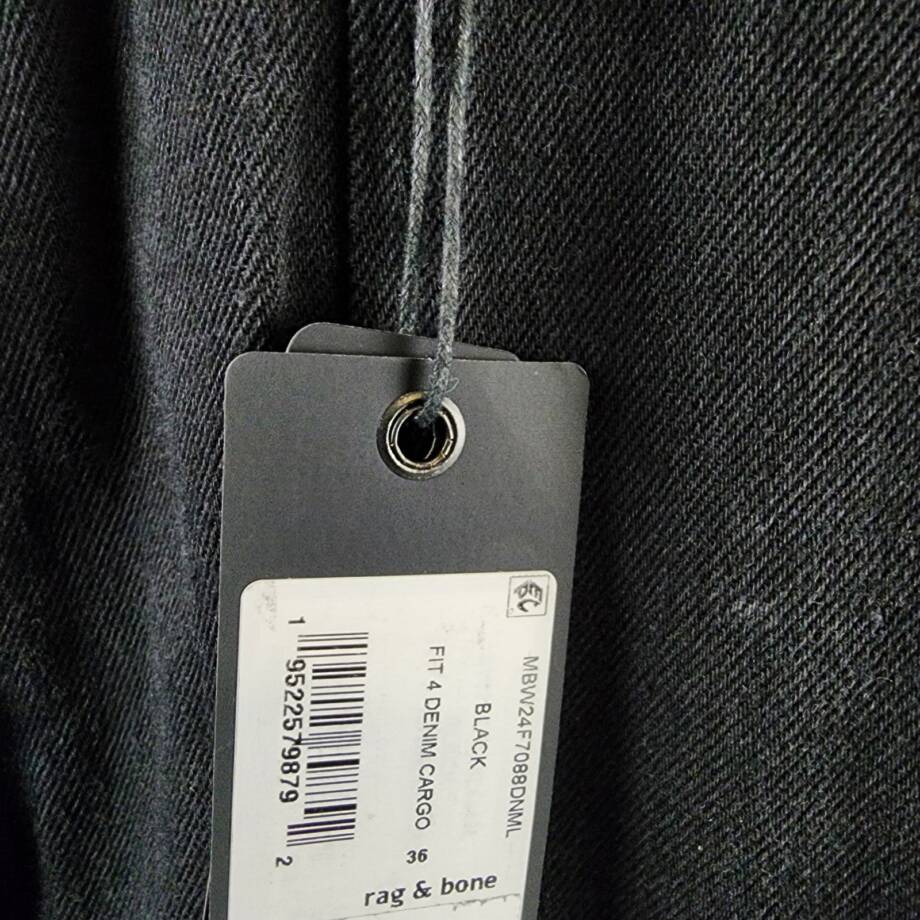 rag & bone Fit 4 Cargo Loose Fit Jeans Men's 36 Black Pockets Button Zip Closure