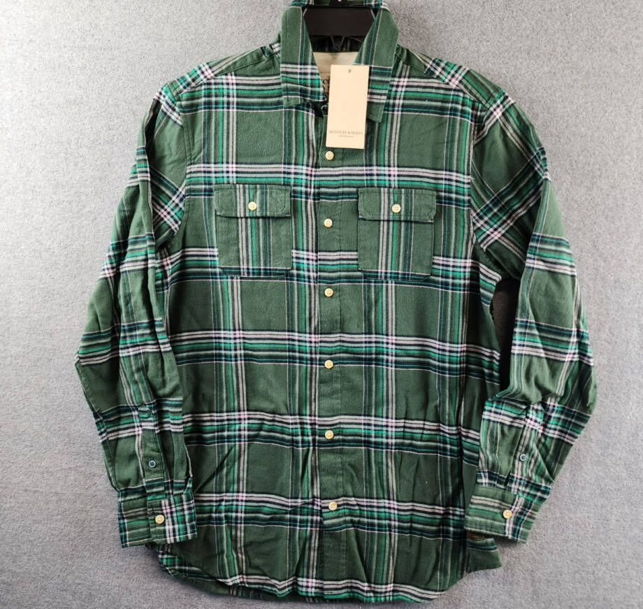 Scotch & Soda Plaid Sport Shirt Men's M Green Multi Flannel Button Long Sleeve