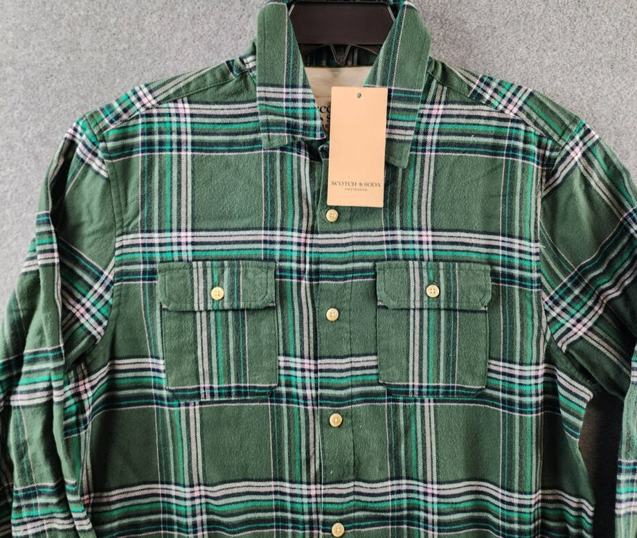 Scotch & Soda Plaid Sport Shirt Men's M Green Multi Flannel Button Long Sleeve