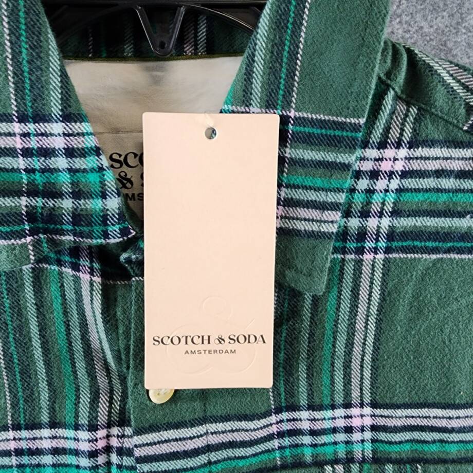 Scotch & Soda Plaid Sport Shirt Men's M Green Multi Flannel Button Long Sleeve