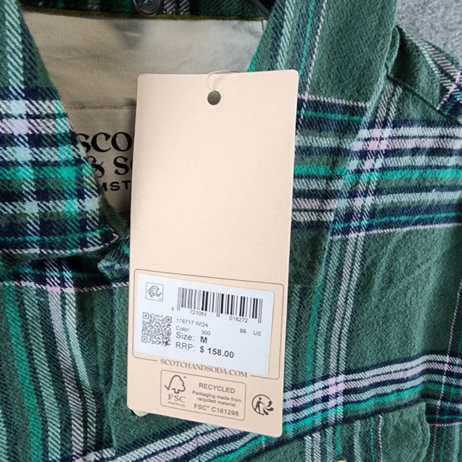 Scotch & Soda Plaid Sport Shirt Men's M Green Multi Flannel Button Long Sleeve