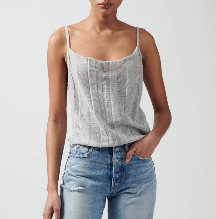 ATM Linen Blend Gauze Sleeveless Cami Women's XL Shimmer Cowl Neckline Pullover