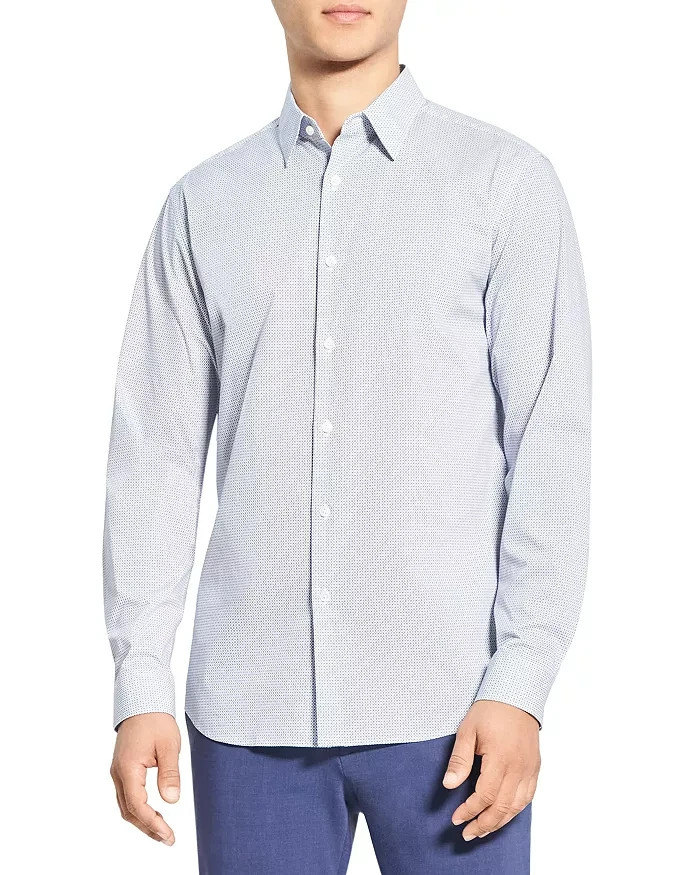Theory Irving Button Up Shirt Men's L Horizon Blue Geometric Print Long Sleeve