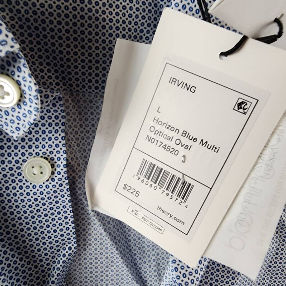 Theory Irving Button Up Shirt Men's L Horizon Blue Geometric Print Long Sleeve