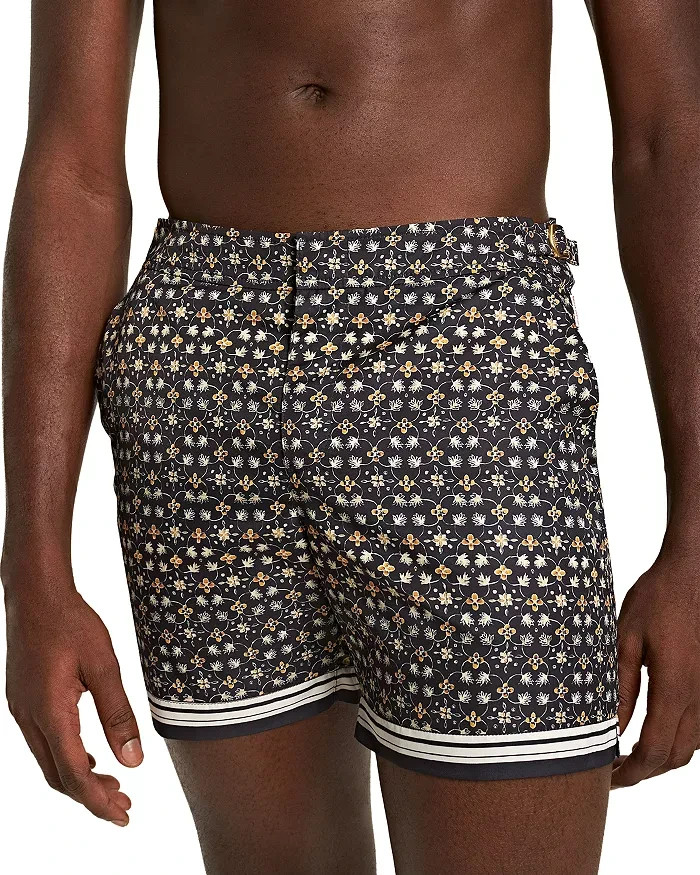 Orlebar Brown Bulldog Fiore Printed 6" Swim Trunks Men's 30 Night Iris Zip Snap