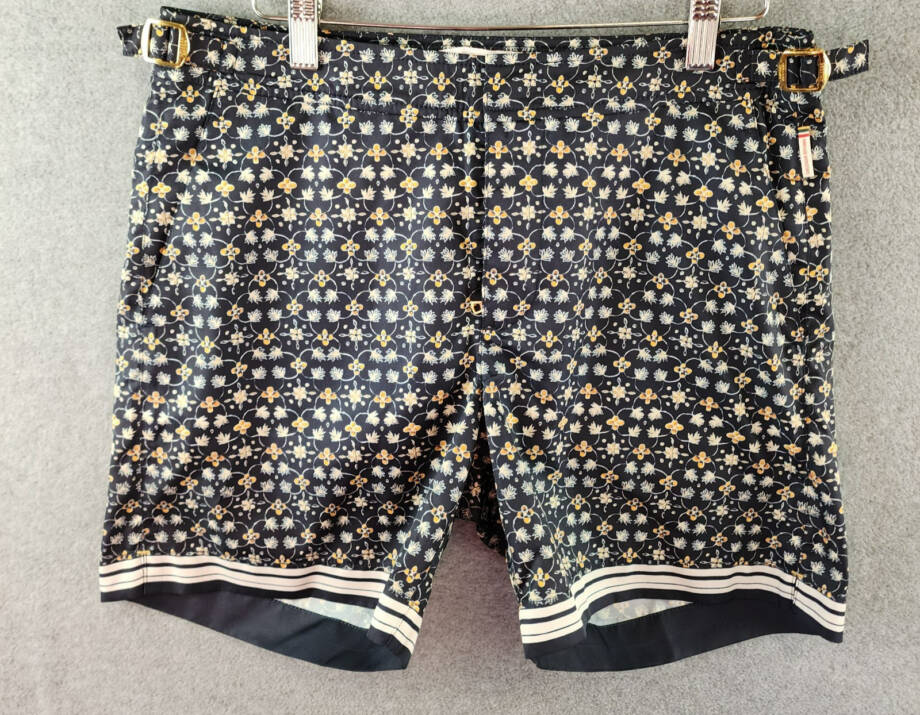 Orlebar Brown Bulldog Fiore Printed 6" Swim Trunks Men's 30 Night Iris Zip Snap