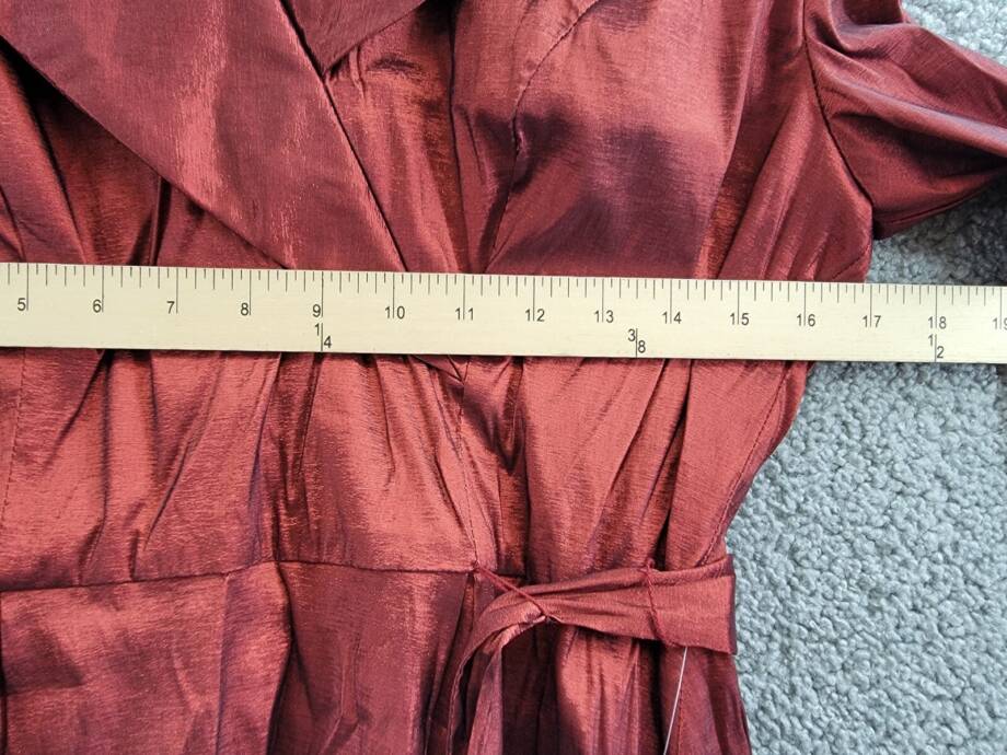 Alex Evenings Belted Portrait-Collar Taffeta Dress Women's 16 Wine 3/4 Sleeve