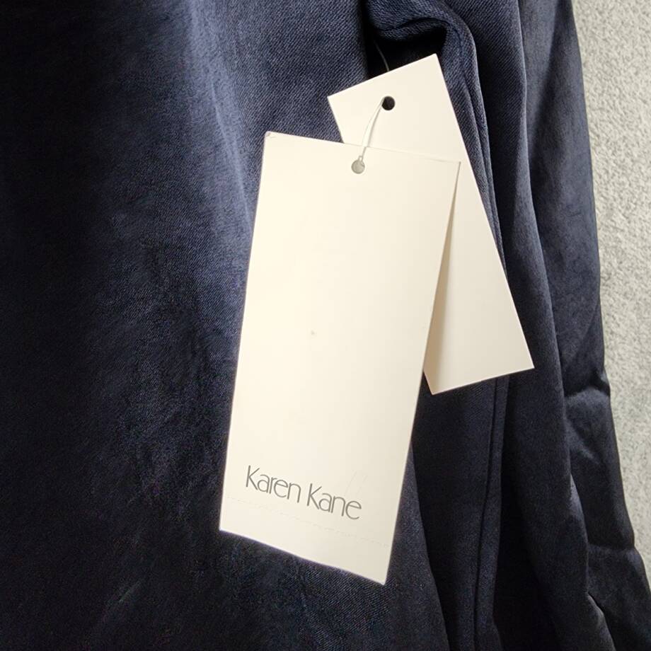 Karen Kane Shirred Blouse Womens XS Navy Solid Collared Long Sleeve Button Front