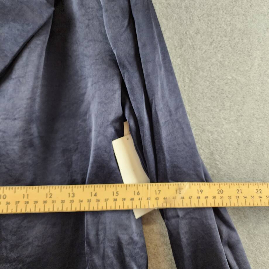 Karen Kane Shirred Blouse Womens XS Navy Solid Collared Long Sleeve Button Front