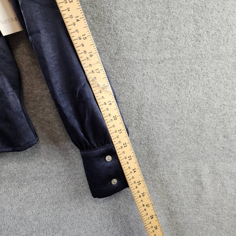 Karen Kane Shirred Blouse Womens XS Navy Solid Collared Long Sleeve Button Front