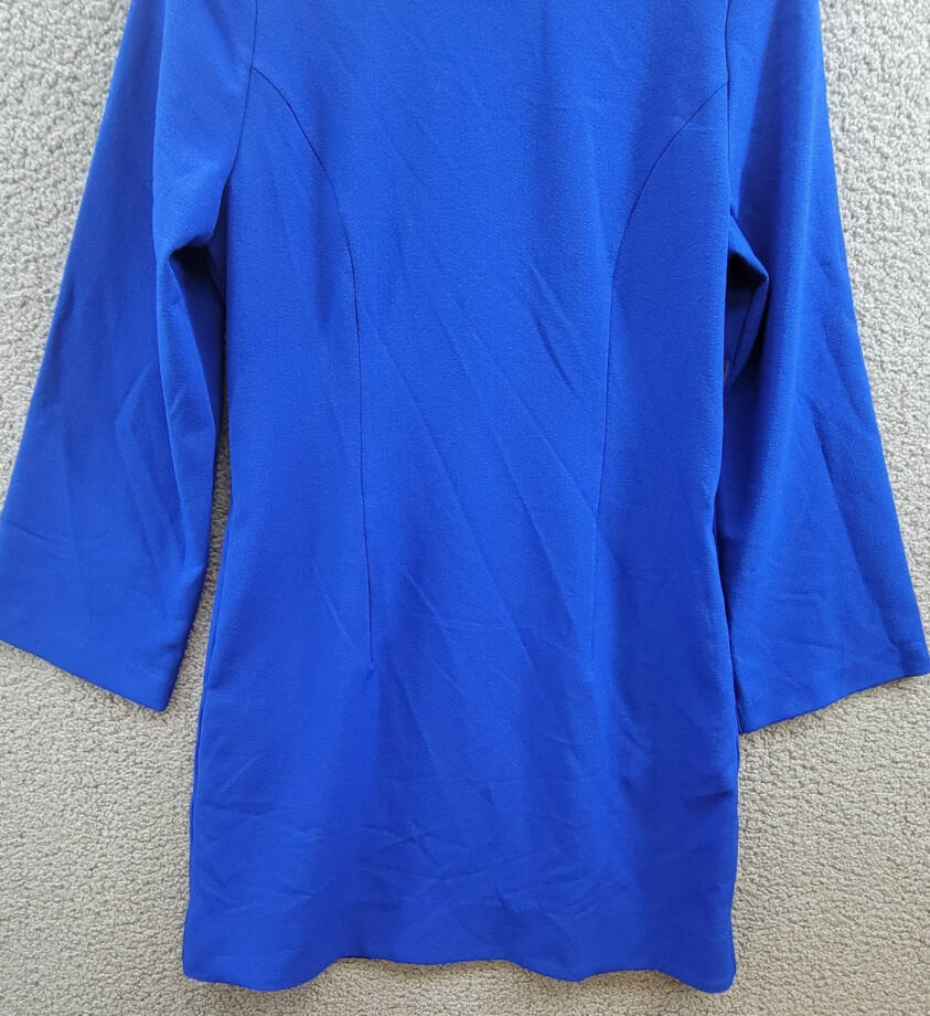 Tahari ASL Rhinestone Trim Shift Dress Women's 8 Cobalt Round Neck Long Sleeves~