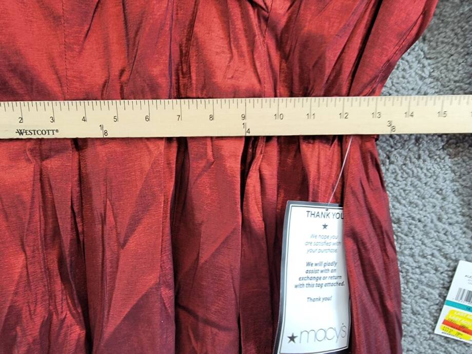 Alex Evenings Belted Portrait-Collar Taffeta Dress Women's 16 Wine 3/4 Sleeve