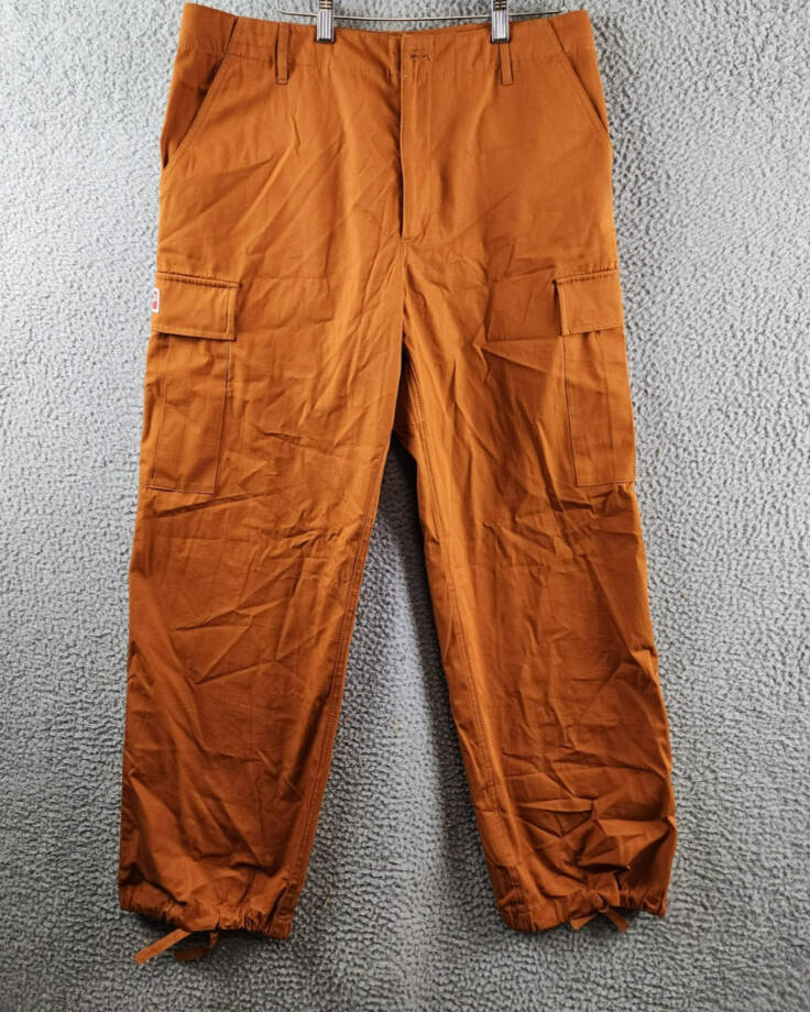 Kenzo Wide-Leg Cargo Workwear Pants Men's 38 Dark Camel Button Zip Closure