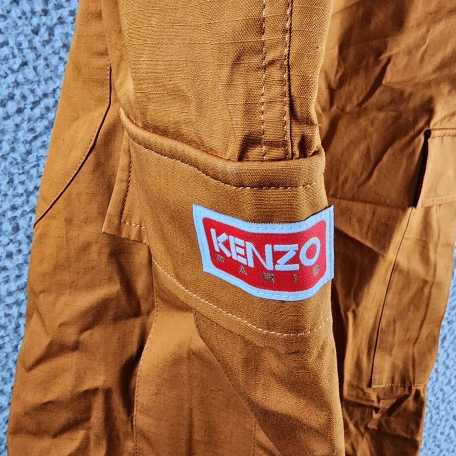 Kenzo Wide-Leg Cargo Workwear Pants Men's 38 Dark Camel Button Zip Closure