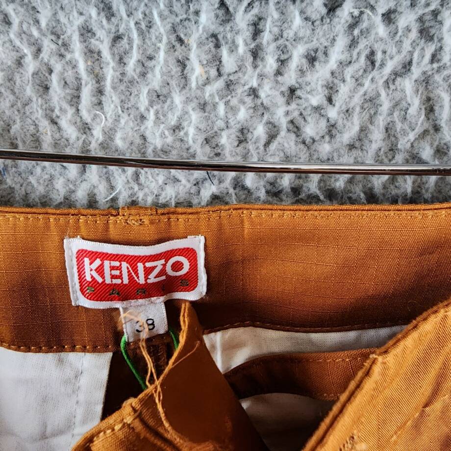 Kenzo Wide-Leg Cargo Workwear Pants Men's 38 Dark Camel Button Zip Closure