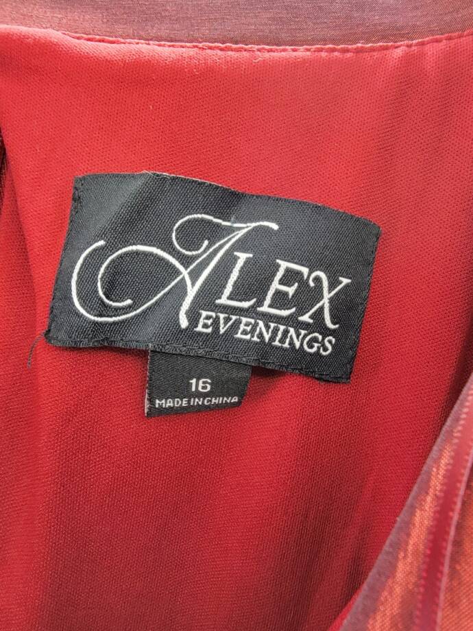 Alex Evenings Belted Portrait-Collar Taffeta Dress Women's 16 Wine 3/4 Sleeve