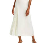 Boss Vateza Pleated Front Panel A-Line Skirt Women's 8 White Back Zip Closure