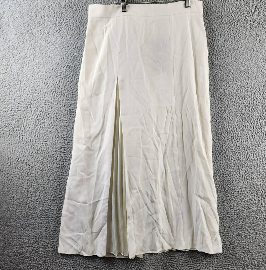 Boss Vateza Pleated Front Panel A-Line Skirt Women's 8 White Back Zip Closure