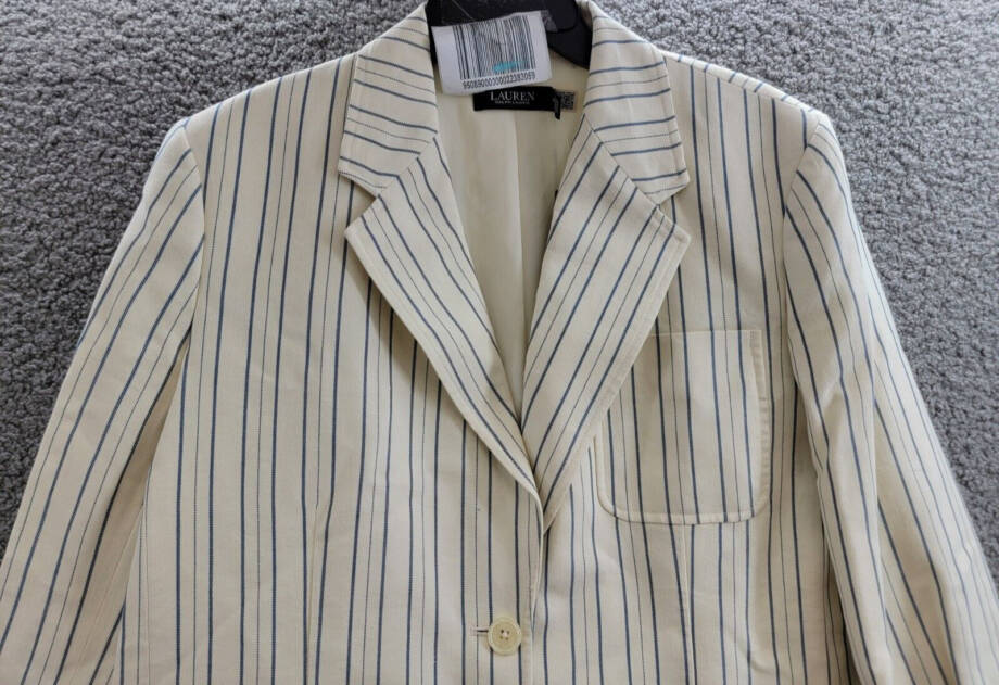 Lauren Ralph Lauren Striped Linen Blend Twill Blazer Women's 18 Cream/Blue L/S