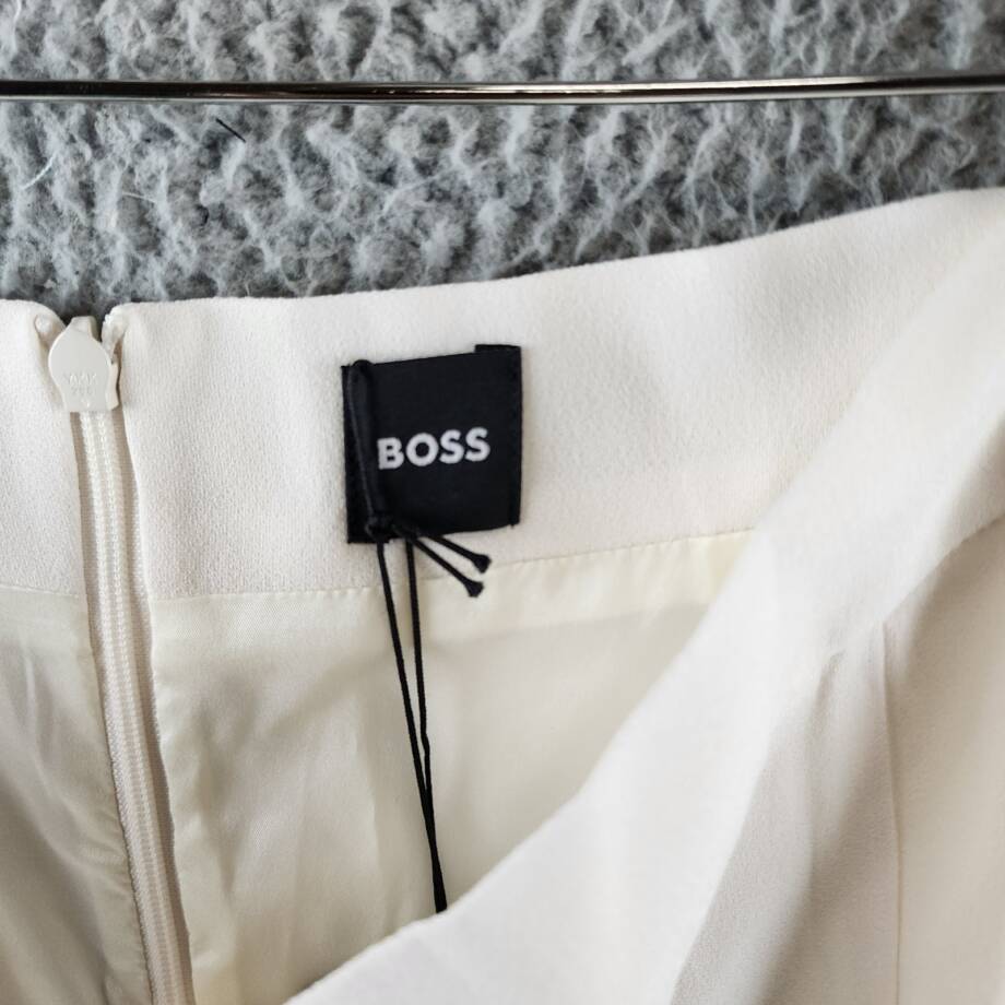 Boss Vateza Pleated Front Panel A-Line Skirt Women's 8 White Back Zip Closure