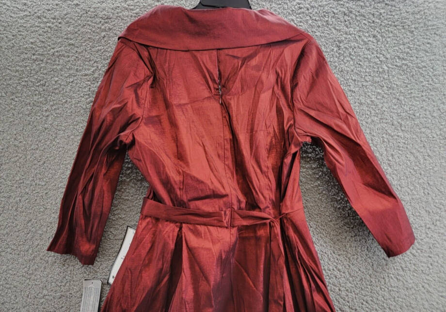 Alex Evenings Belted Portrait-Collar Taffeta Dress Women's 16 Wine 3/4 Sleeve