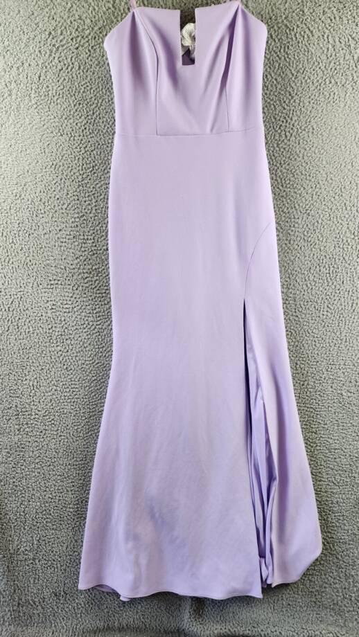AQUA Scuba Crepe Strapless Gown Women's 6 Lilac Front Slit Sleeveless Back Zip