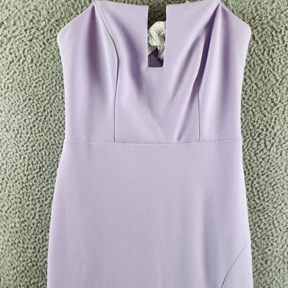 AQUA Scuba Crepe Strapless Gown Women's 6 Lilac Front Slit Sleeveless Back Zip