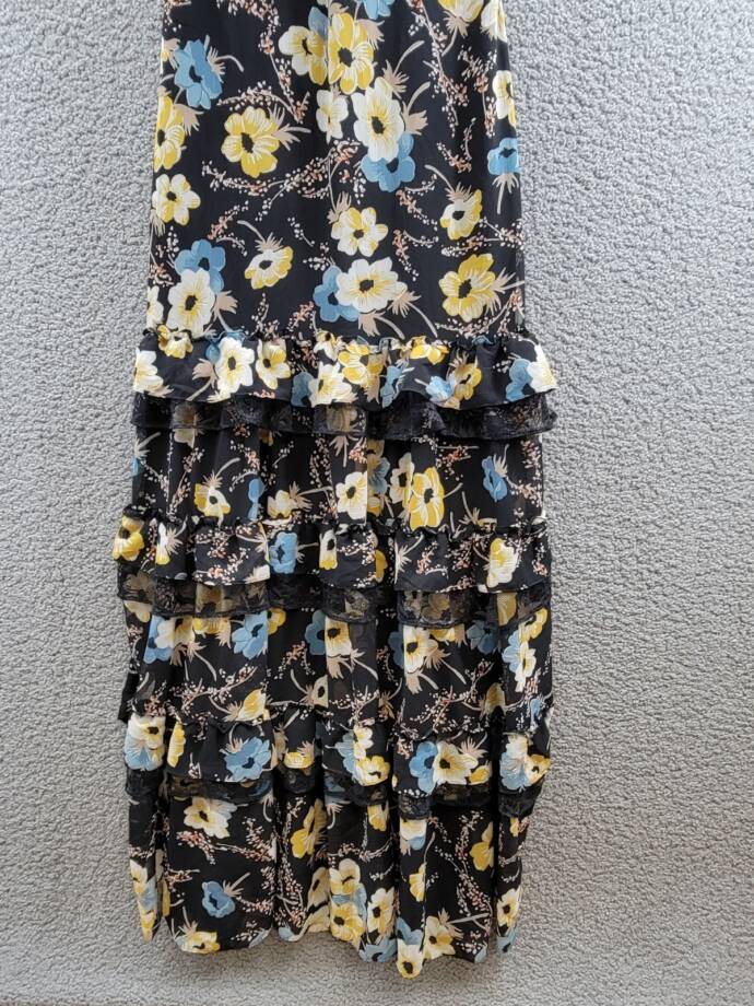 Lauren Ralph Lauren Tiered Ruffled Floral Gown Women's 2 Black Multi Side Zip