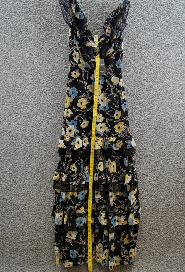 Lauren Ralph Lauren Tiered Ruffled Floral Gown Women's 2 Black Multi Side Zip