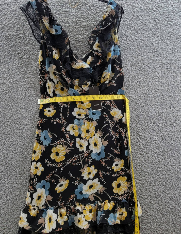 Lauren Ralph Lauren Tiered Ruffled Floral Gown Women's 2 Black Multi Side Zip