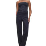 Good American Tube Denim Jumpsuit Womens XS Black Straight Neck Button Zip Front