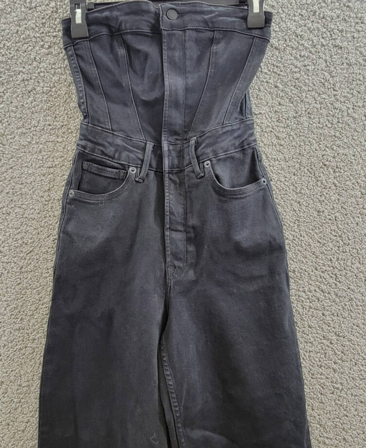 Good American Tube Denim Jumpsuit Womens XS Black Straight Neck Button Zip Front