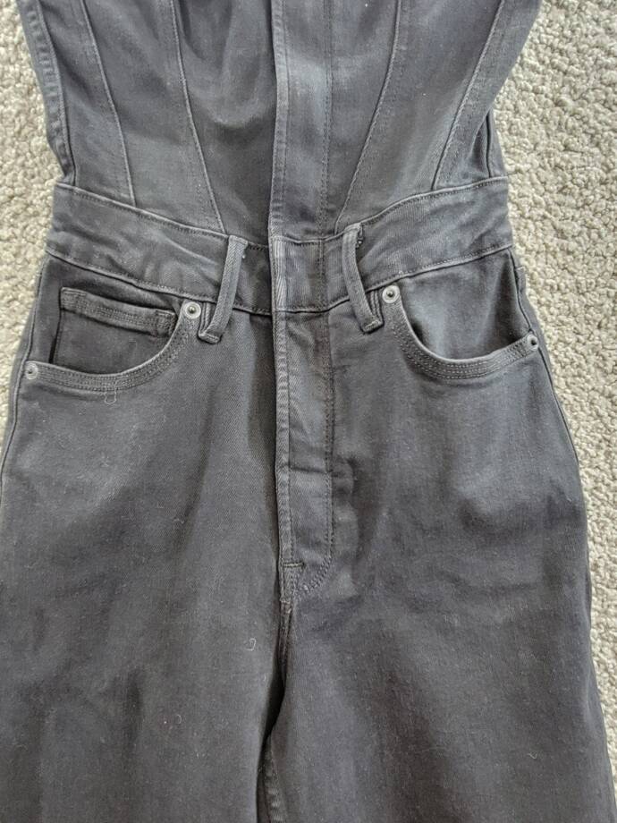 Good American Tube Denim Jumpsuit Womens XS Black Straight Neck Button Zip Front