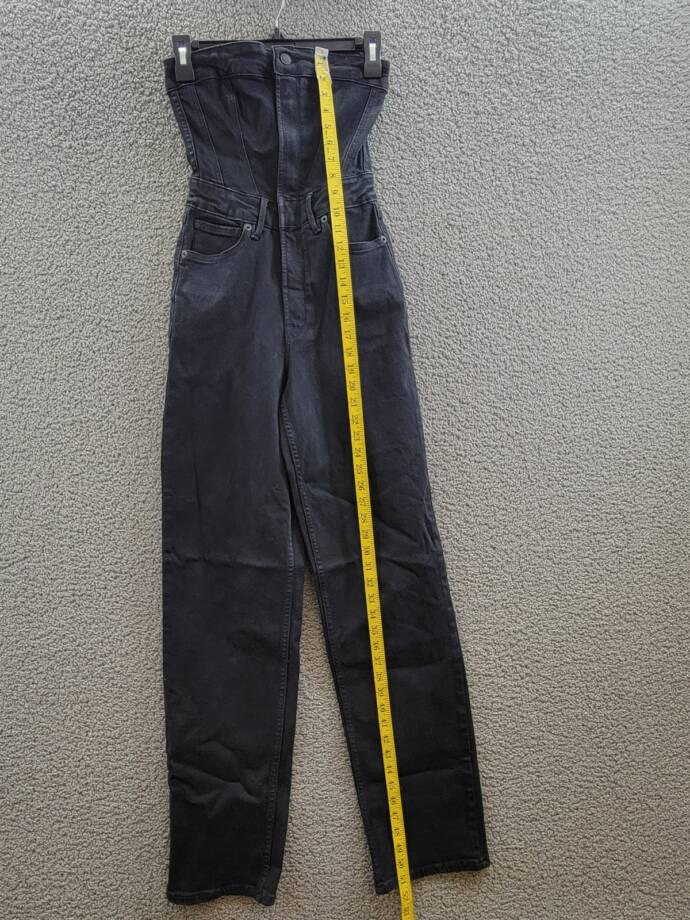 Good American Tube Denim Jumpsuit Womens XS Black Straight Neck Button Zip Front