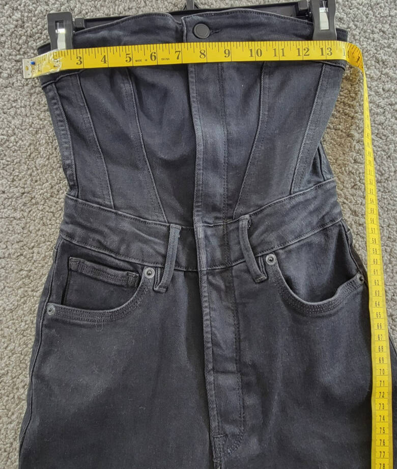 Good American Tube Denim Jumpsuit Womens XS Black Straight Neck Button Zip Front
