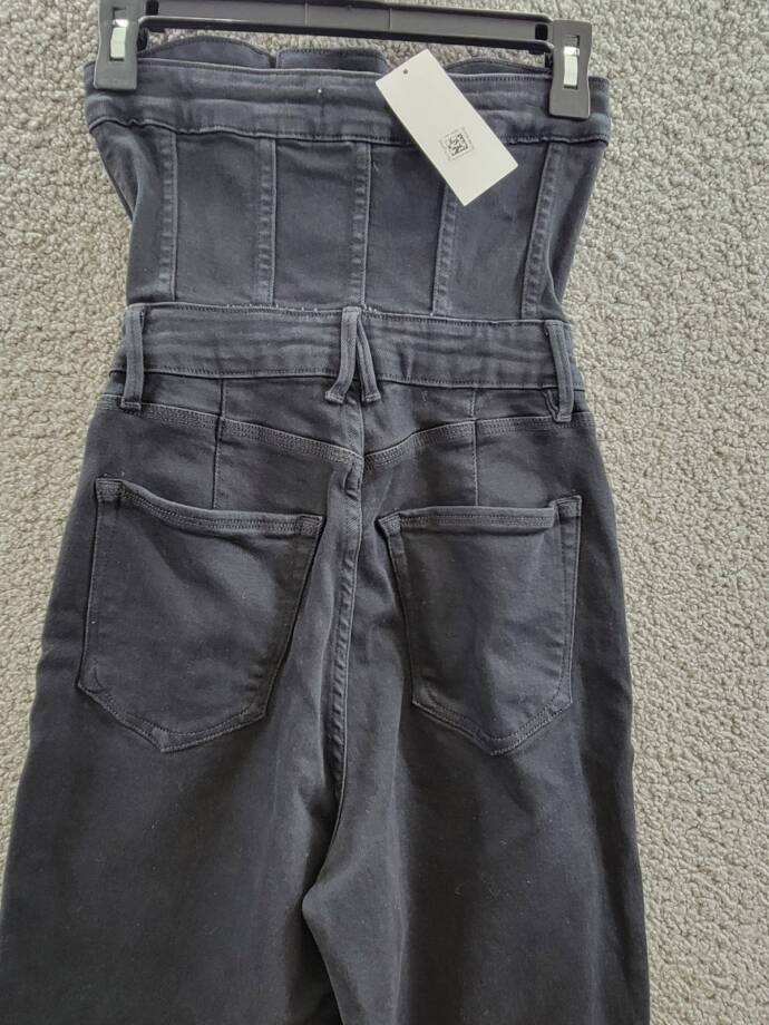 Good American Tube Denim Jumpsuit Womens XS Black Straight Neck Button Zip Front