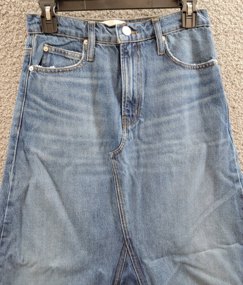 FRAME The Dorothy Denim Skirt Women's 24 Blue Front Zipper And Button Closure