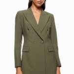 Maje Double-Breasted Wool Blend Slim-Fit Suit Jacket Women's 38 Olive Green
