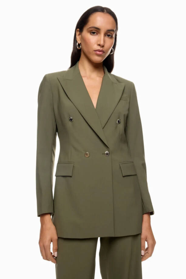 Maje Double-Breasted Wool Blend Slim-Fit Suit Jacket Women's 38 Olive Green