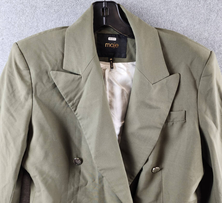 Maje Double-Breasted Wool Blend Slim-Fit Suit Jacket Women's 38 Olive Green
