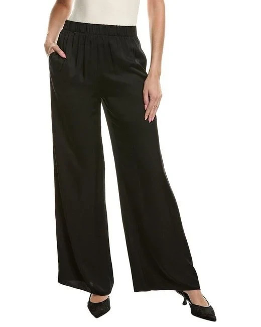 ATM Satin Wide Leg Pull On Pants Women's S Black Elasticized Waistband Pullon