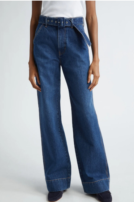 Veronica Beard Taylor High Rise Wide Leg Jeans Women's 25 Dusted Oxford Denim
