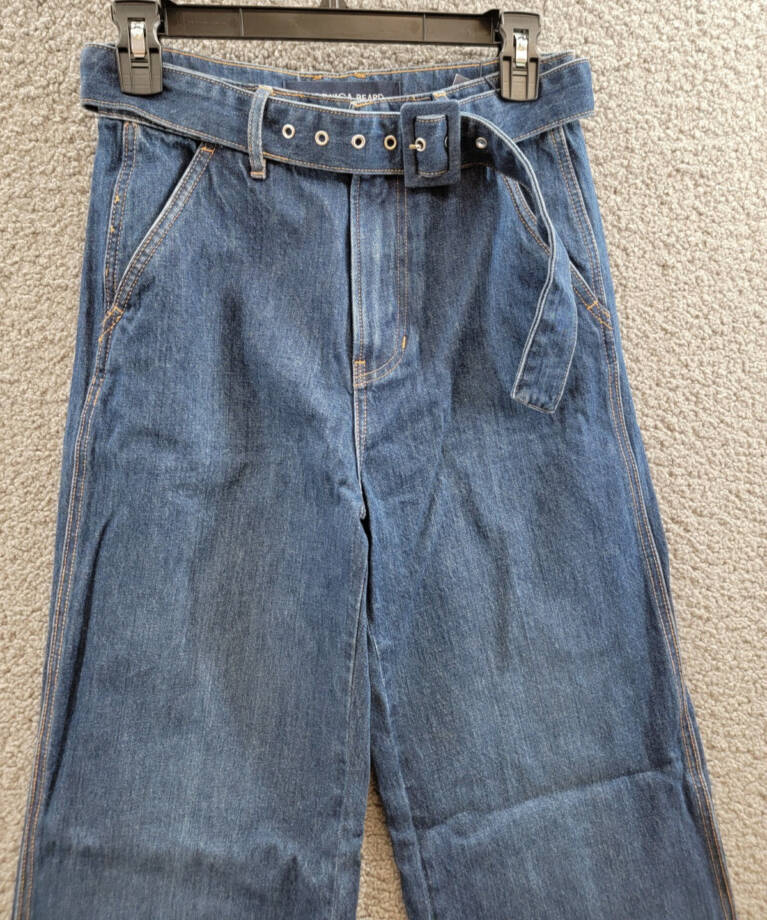 Veronica Beard Taylor High Rise Wide Leg Jeans Women's 25 Dusted Oxford Denim