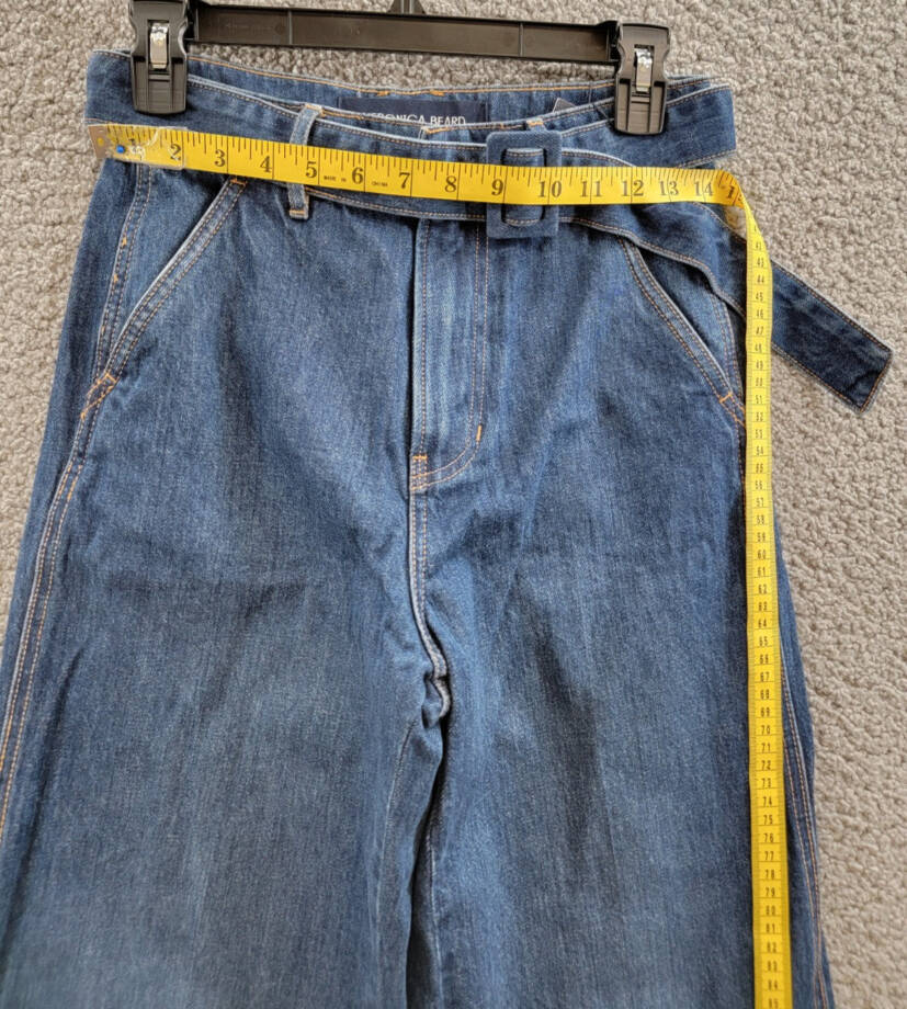 Veronica Beard Taylor High Rise Wide Leg Jeans Women's 25 Dusted Oxford Denim