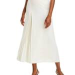Boss Vateza Maxi Skirt Women's 10 White Solid Pleated Detail Back Zip Closure~
