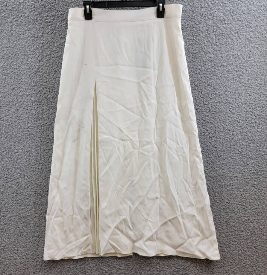 Boss Vateza Maxi Skirt Women's 10 White Solid Pleated Detail Back Zip Closure~