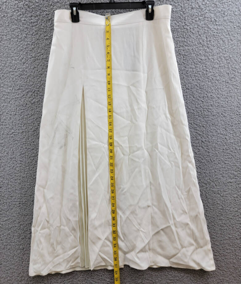 Boss Vateza Maxi Skirt Women's 10 White Solid Pleated Detail Back Zip Closure~
